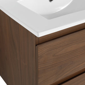 English Elm 24" Wall-Mounted Bathroom Vanity With Ceramic Sink, Soft-Close Drawers, Perfect For Small Spaces W999S00164