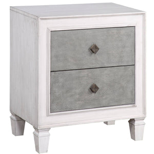English Elm Rustic 2-Drawer Nightstand in Grey & Weathered White Finish with Felt-Lined Drawer and Safety Stop B062P181343