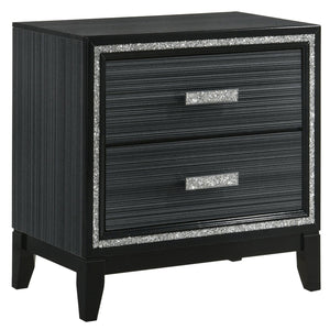 English Elm Weathered Black Two-Drawer Nightstand with Glam Accents, Smooth-Stop Drawers & Generous Storage B062P181333