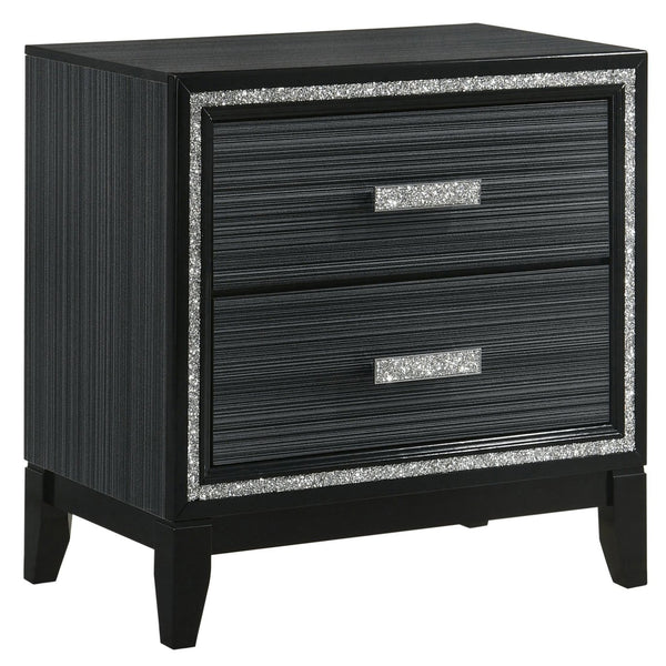 English Elm Weathered Black Two-Drawer Nightstand with Glam Accents, Smooth-Stop Drawers & Generous Storage B062P181333