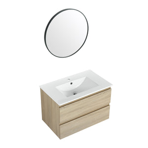 English Elm 30" Modern Wall-Mounted Bathroom Vanity With Durable Ceramic Sink & Soft-Close Drawers For Style W999S00168
