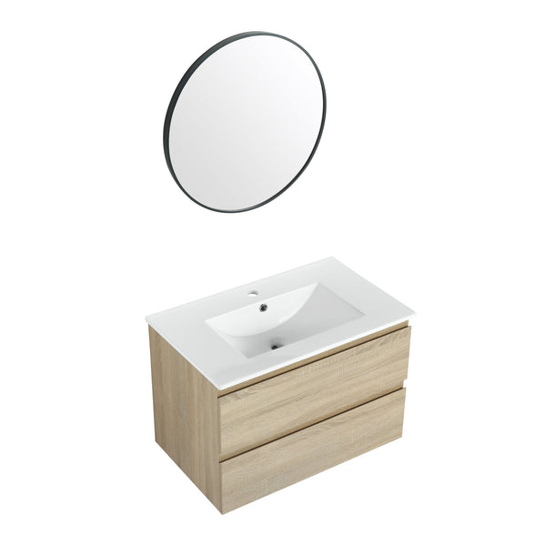 English Elm 30" Modern Wall-Mounted Bathroom Vanity With Durable Ceramic Sink & Soft-Close Drawers For Style W999S00168