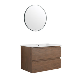 English Elm 30" Wall-Mounted Bathroom Vanity With Ceramic Sink, Soft-Close Drawers, Eco-Friendly Design & Style W999S00165