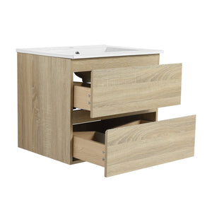 English Elm 24" Modern Wall-Mounted Bathroom Vanity With Ceramic Sink & Soft-Close Drawers For Compact Spaces W999S00167