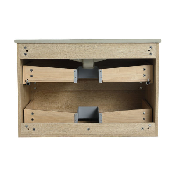 English Elm 30" Wall-Mounted Bathroom Vanity Cabinet with Wood Grain Finish, Soft-Close Drawers, Durable Plywood Light Oak W999P174699