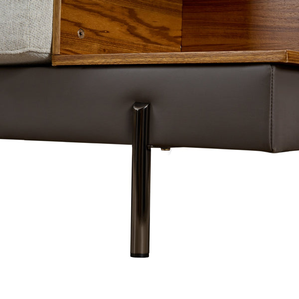 English Elm Luxury Cotton Upholstered Four-Seat Sofa with Interchangeable Left/Right Arm Shelves, Off-White Upholstery and Metal Legs W1793S00035