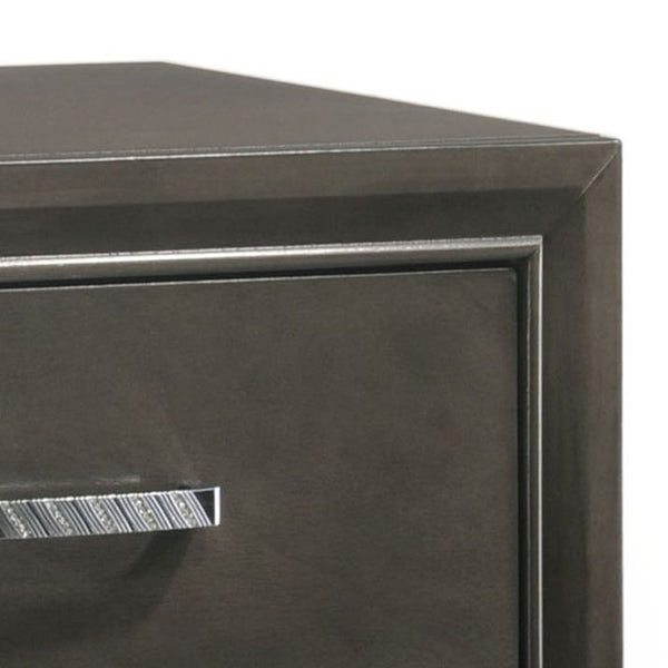 English Elm Grey Glam Mirror Inlay 2-Drawer Nightstand with Soft-Close Safety Stops and Ample Bedside Storage B062P181324
