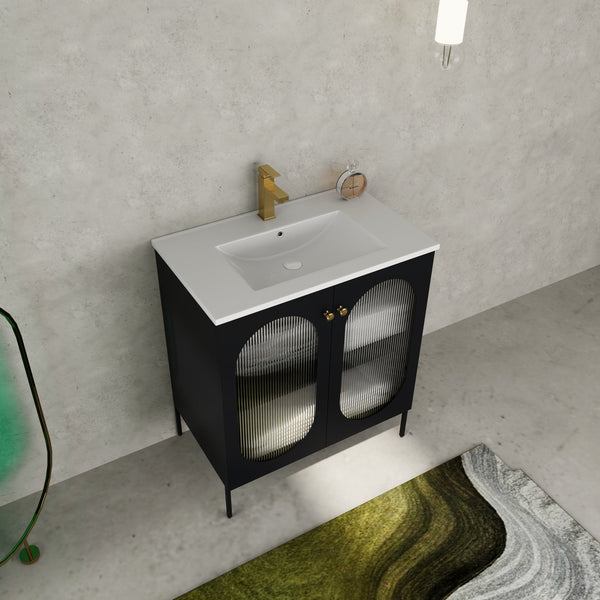 English Elm 30 Inch Freestanding Bathroom Vanity With Durable Ceramic Sink & Customizable Storage Solutions W999S00163