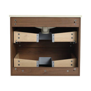 English Elm 24" Wood Grain Bathroom Vanity Cabinet with Soft-Close Drawers, Eco-Friendly Plywood, Water-Resistant Melamine Brown Oak W999P174701