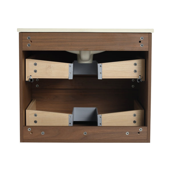 English Elm 24" Wood Grain Bathroom Vanity Cabinet with Soft-Close Drawers, Eco-Friendly Plywood, Water-Resistant Melamine Brown Oak W999P174701