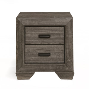English Elm Weathered Grey Rustic 2-Drawer Nightstand with Distressed Grain Finish, Cozy Vintage Charm & Storage B062P181323