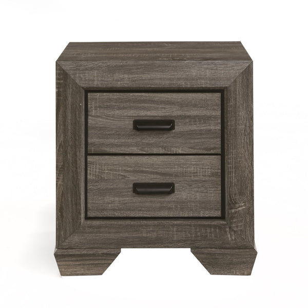 English Elm Weathered Grey Rustic 2-Drawer Nightstand with Distressed Grain Finish, Cozy Vintage Charm & Storage B062P181323