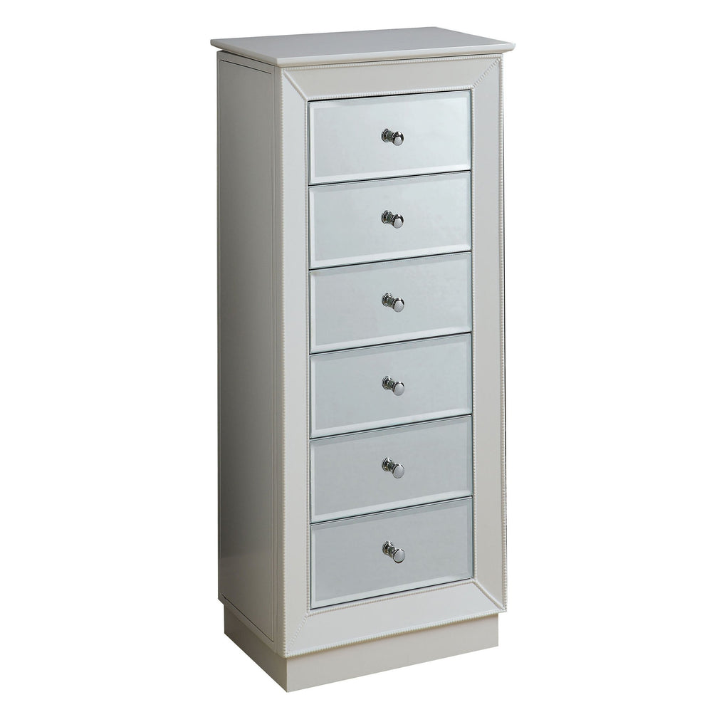 English Elm White 6-Drawer Jewelry Armoire with Mirror, Felt-Lined Compartments & Necklace Hooks for Elegant Storage B062P181346
