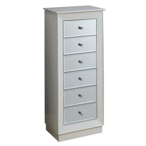 English Elm White 6-Drawer Jewelry Armoire with Mirror, Felt-Lined Compartments & Necklace Hooks for Elegant Storage B062P181346