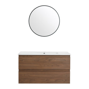 English Elm 36" Wall-Mounted Vanity With Ceramic Sink & 2 Soft-Close Drawers – Modern Space-Saving Design! W999S00166