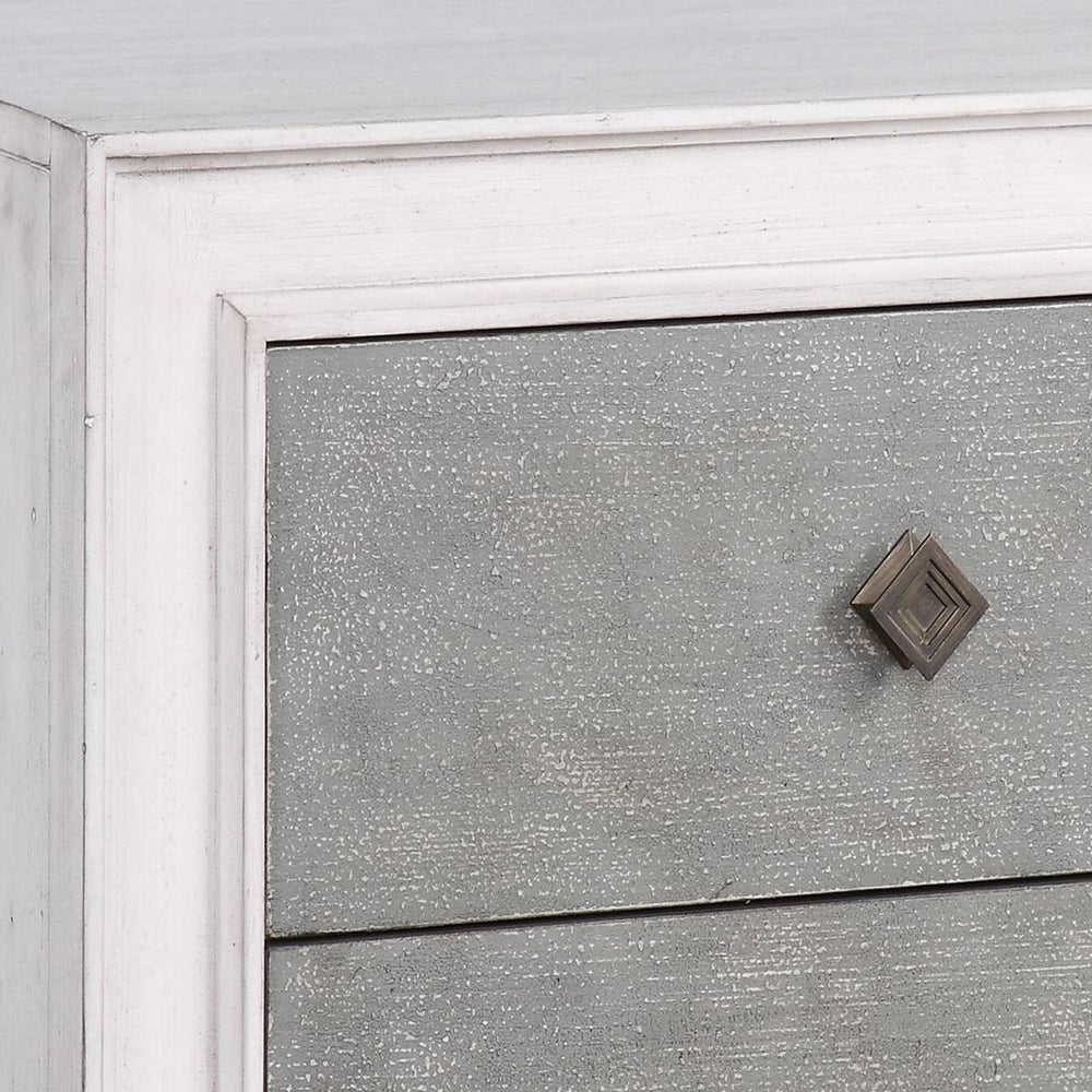 English Elm Rustic 2-Drawer Nightstand in Grey & Weathered White Finish with Felt-Lined Drawer and Safety Stop B062P181343