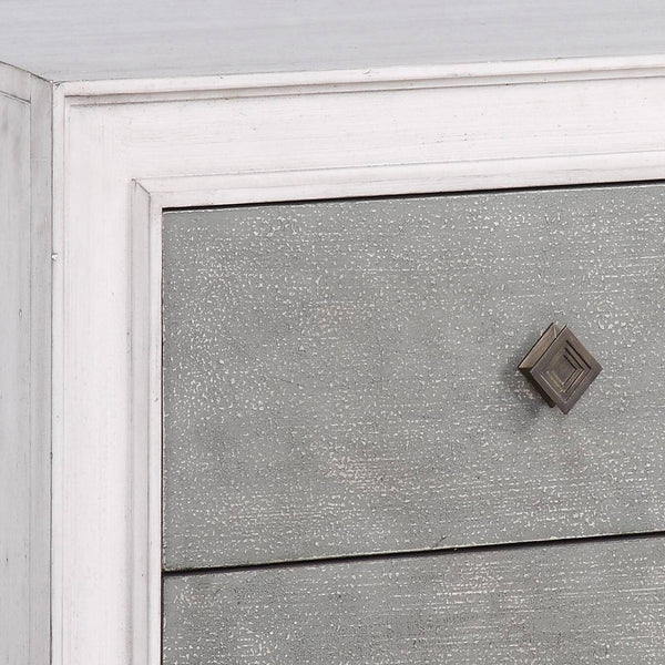 English Elm Rustic 2-Drawer Nightstand in Grey & Weathered White Finish with Felt-Lined Drawer and Safety Stop B062P181343