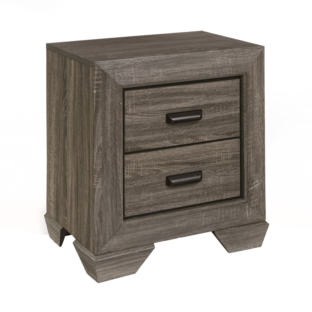 English Elm Weathered Grey Rustic 2-Drawer Nightstand with Distressed Grain Finish, Cozy Vintage Charm & Storage B062P181323