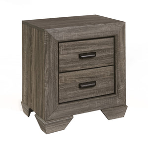 English Elm Weathered Grey Rustic 2-Drawer Nightstand with Distressed Grain Finish, Cozy Vintage Charm & Storage B062P181323