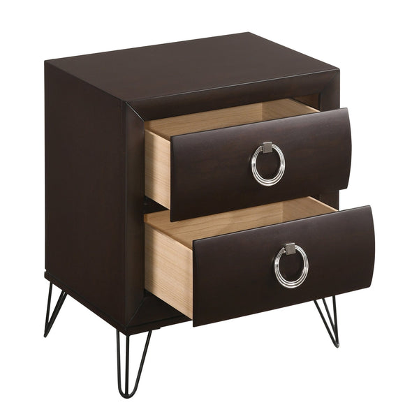 English Elm Dark Merlot Two-Drawer Nightstand with Felt-Lined Top Drawer, Hairpin Iron Legs, Smooth Safety Stops B062P181329