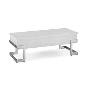 English Elm White White High Gloss and Chrome Coffee Table with Lift-Glide Top, Dual Storage, Modern Chic Design B062P181355
