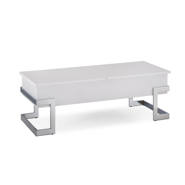 English Elm White White High Gloss and Chrome Coffee Table with Lift-Glide Top, Dual Storage, Modern Chic Design B062P181355