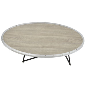 English Elm Weathered Grey Oak Oval Coffee Table - Industrial Style With Black Asymmetrical Legs For Modern Living B062P181352-GIGA