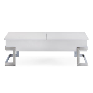 English Elm White White High Gloss and Chrome Coffee Table with Lift-Glide Top, Dual Storage, Modern Chic Design B062P181355