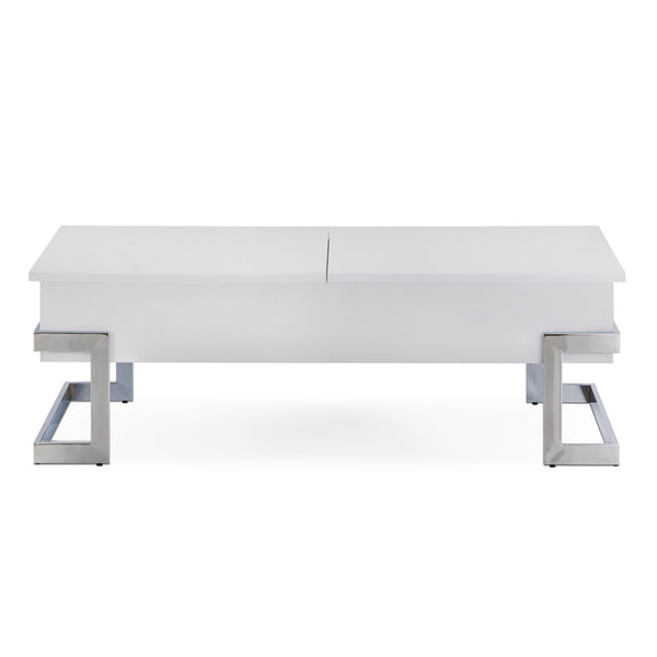 English Elm White White High Gloss and Chrome Coffee Table with Lift-Glide Top, Dual Storage, Modern Chic Design B062P181355