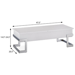 English Elm White White High Gloss and Chrome Coffee Table with Lift-Glide Top, Dual Storage, Modern Chic Design B062P181355