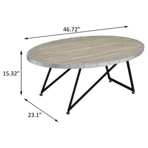 English Elm Weathered Grey Oak Oval Coffee Table - Industrial Style With Black Asymmetrical Legs For Modern Living B062P181352-GIGA
