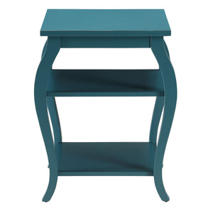 English Elm Teal Two-Shelf End Table with Cabriole Legs and Wood Top — Elegant Storage Accent for Living Rooms B062P181377