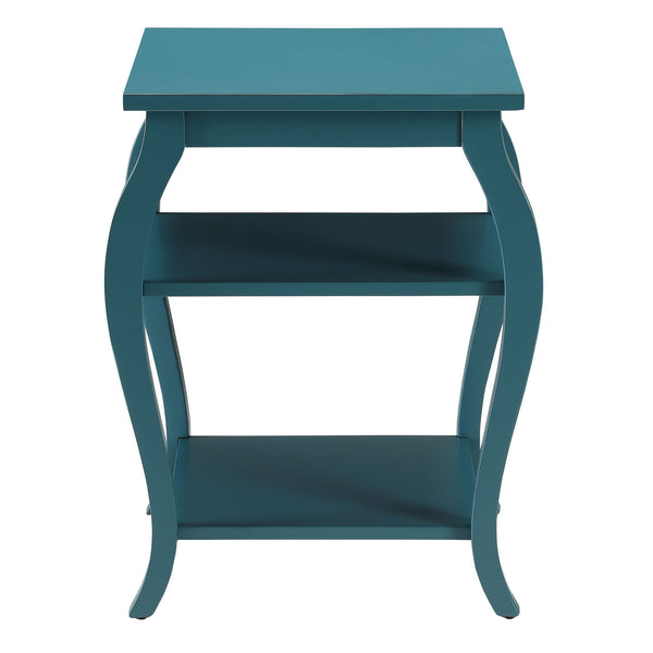 English Elm Teal Two-Shelf End Table with Cabriole Legs and Wood Top — Elegant Storage Accent for Living Rooms B062P181377