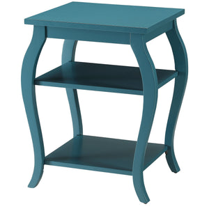 English Elm Teal Two-Shelf End Table with Cabriole Legs and Wood Top — Elegant Storage Accent for Living Rooms B062P181377