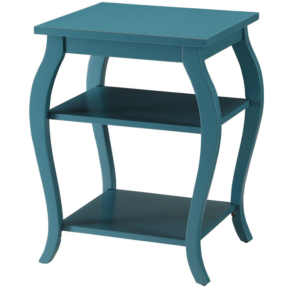 English Elm Teal Two-Shelf End Table with Cabriole Legs and Wood Top — Elegant Storage Accent for Living Rooms B062P181377