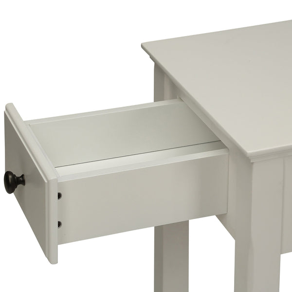 English Elm White Accent Table with Drawer and Bottom Shelf, Solid Wood & MDF, Textured Finish, Bronze Handle, Compact Nightstand B062P181379