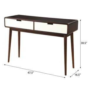 English Elm Espresso Retro 2-Drawer Sofa Table with Tapered Wood Legs, Smooth Glide, Dual-Color Espresso/White Finish B062P181380