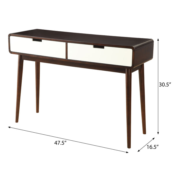 English Elm Espresso Retro 2-Drawer Sofa Table with Tapered Wood Legs, Smooth Glide, Dual-Color Espresso/White Finish B062P181380