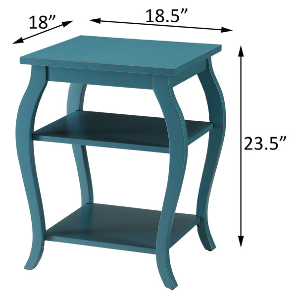English Elm Teal Two-Shelf End Table with Cabriole Legs and Wood Top — Elegant Storage Accent for Living Rooms B062P181377