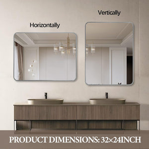 English Elm 24X32 Inch Sleek Silver Metal Framed Bathroom Mirror - High-Definition Glass, Safe Installation & Modern Style W2203P302685