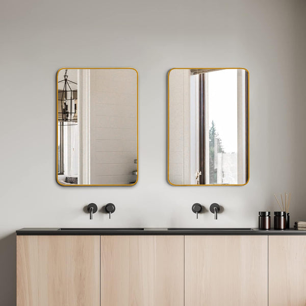 English Elm 24X32 Inch Gold Metal Framed Bathroom Mirror – Modern Elegance, Shatterproof, Easy Mounting, Durable Design W2203P302680