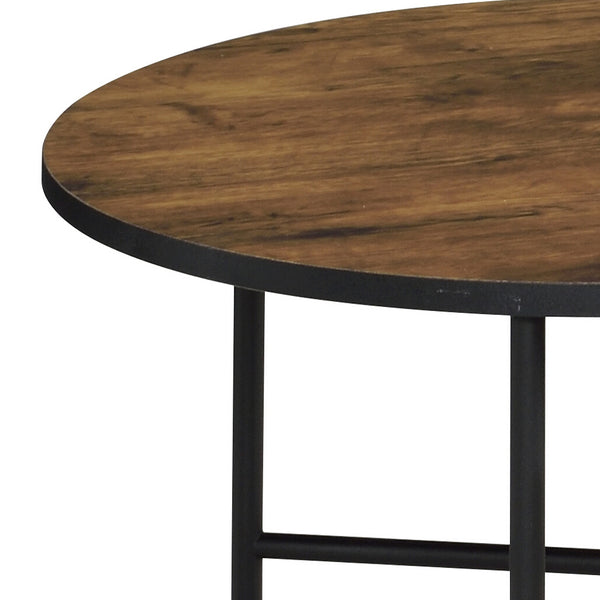 English Elm Vintage Oak and Black Nesting Tables Set — Rustic Industrial 2-Piece Round Top Side Tables on Casters, Space-Saving Elegance and Mobilitymates B062P181388