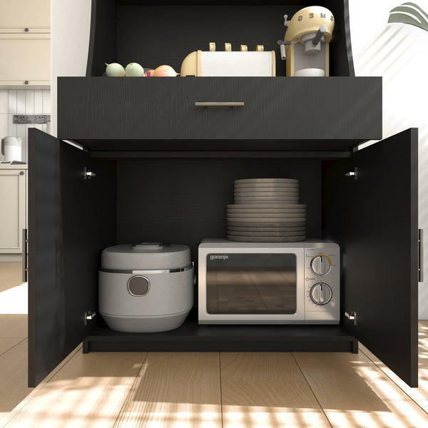 English Elm 71" Kitchen Storage Cabinet with Charging Station, Black MDF Pantry, Anti-Tip, Drawer & Countertop W2227P160486