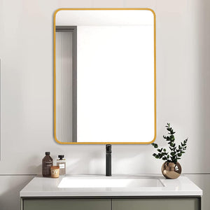 English Elm 24X32 Inch Gold Metal Framed Bathroom Mirror – Modern Elegance, Shatterproof, Easy Mounting, Durable Design W2203P302680