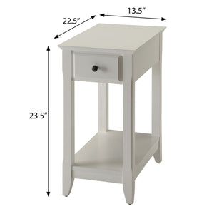 English Elm White Accent Table with Drawer and Bottom Shelf, Solid Wood & MDF, Textured Finish, Bronze Handle, Compact Nightstand B062P181379