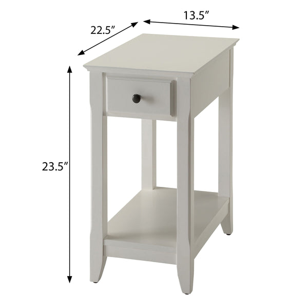 English Elm White Accent Table with Drawer and Bottom Shelf, Solid Wood & MDF, Textured Finish, Bronze Handle, Compact Nightstand B062P181379