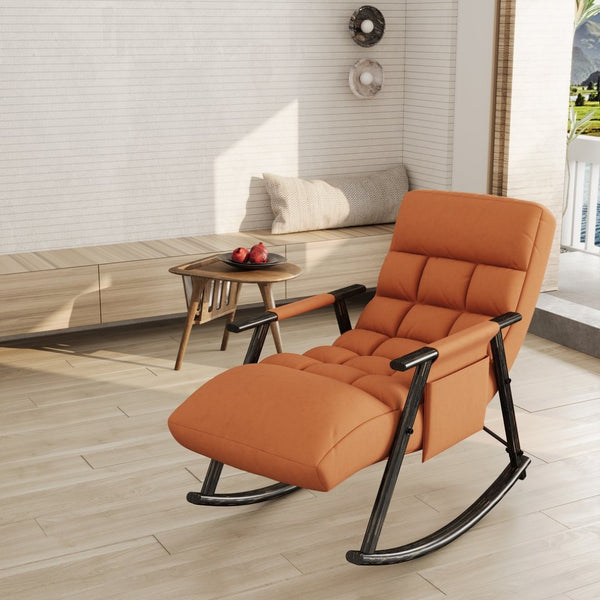 English Elm 42"l Folding Rocking Chair Iron Frame Cushioned High Back Adjustable Footrest Lounge W1669P163324