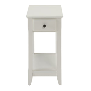 English Elm White Accent Table with Drawer and Bottom Shelf, Solid Wood & MDF, Textured Finish, Bronze Handle, Compact Nightstand B062P181379
