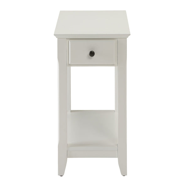 English Elm White Accent Table with Drawer and Bottom Shelf, Solid Wood & MDF, Textured Finish, Bronze Handle, Compact Nightstand B062P181379