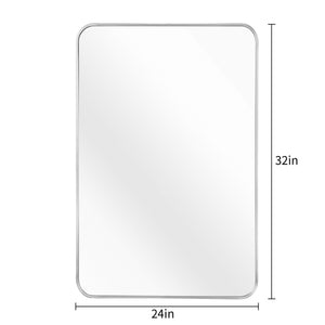 English Elm 24X32 Inch Sleek Silver Metal Framed Bathroom Mirror - High-Definition Glass, Safe Installation & Modern Style W2203P302685